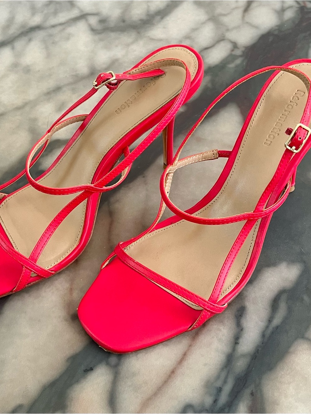 Reformation Red Strappy Stiletto Sandals